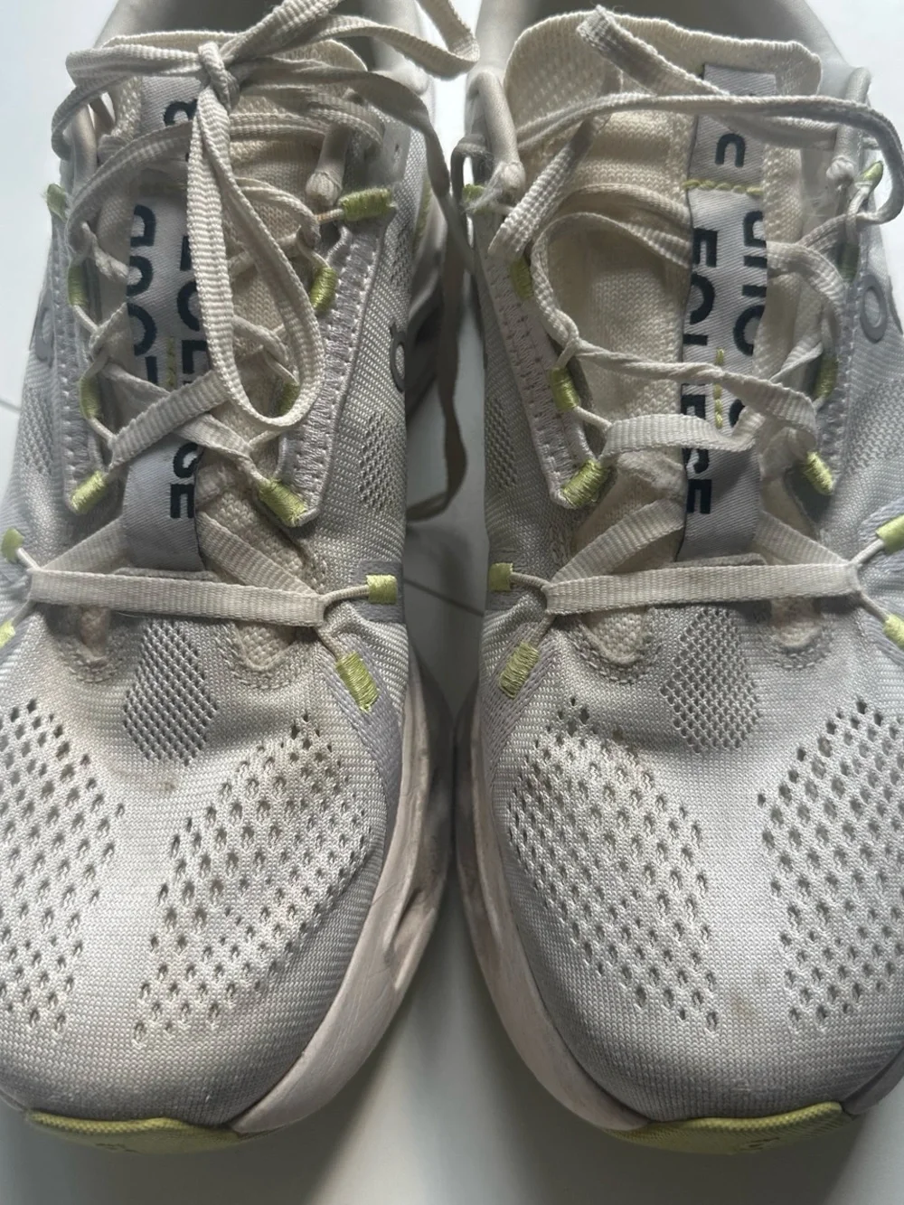 On Running Cloudsurfer Women’s Athletic Shoes — Light Gray with Lime Accents